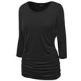 thumbnail image 1 of Made by Johnny Women's Boat Neck 3/4 Sleeve Draped Dolman Top with Side Shirring Premium Shirt L BLACK, 1 of 6