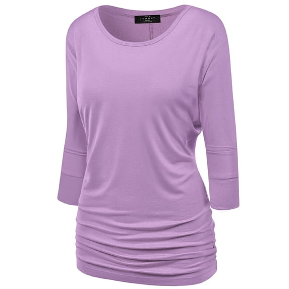 Made by Johnny Women's Boat Neck 3/4 Sleeve Draped Dolman Top with Side Shirring Premium Shirt M LILAC