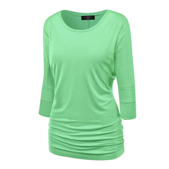 Made by Johnny Women's Boat Neck 3/4 Sleeve Draped Dolman Top with Side Shirring Premium Shirt S MINT