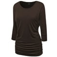thumbnail image 1 of Made by Johnny Women's Boat Neck 3/4 Sleeve Draped Dolman Top with Side Shirring Premium Shirt XL BROWN, 1 of 6