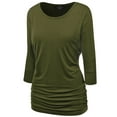 thumbnail image 1 of Made by Johnny Women's Boat Neck 3/4 Sleeve Draped Dolman Top with Side Shirring Premium Shirt XL OLIVE, 1 of 6