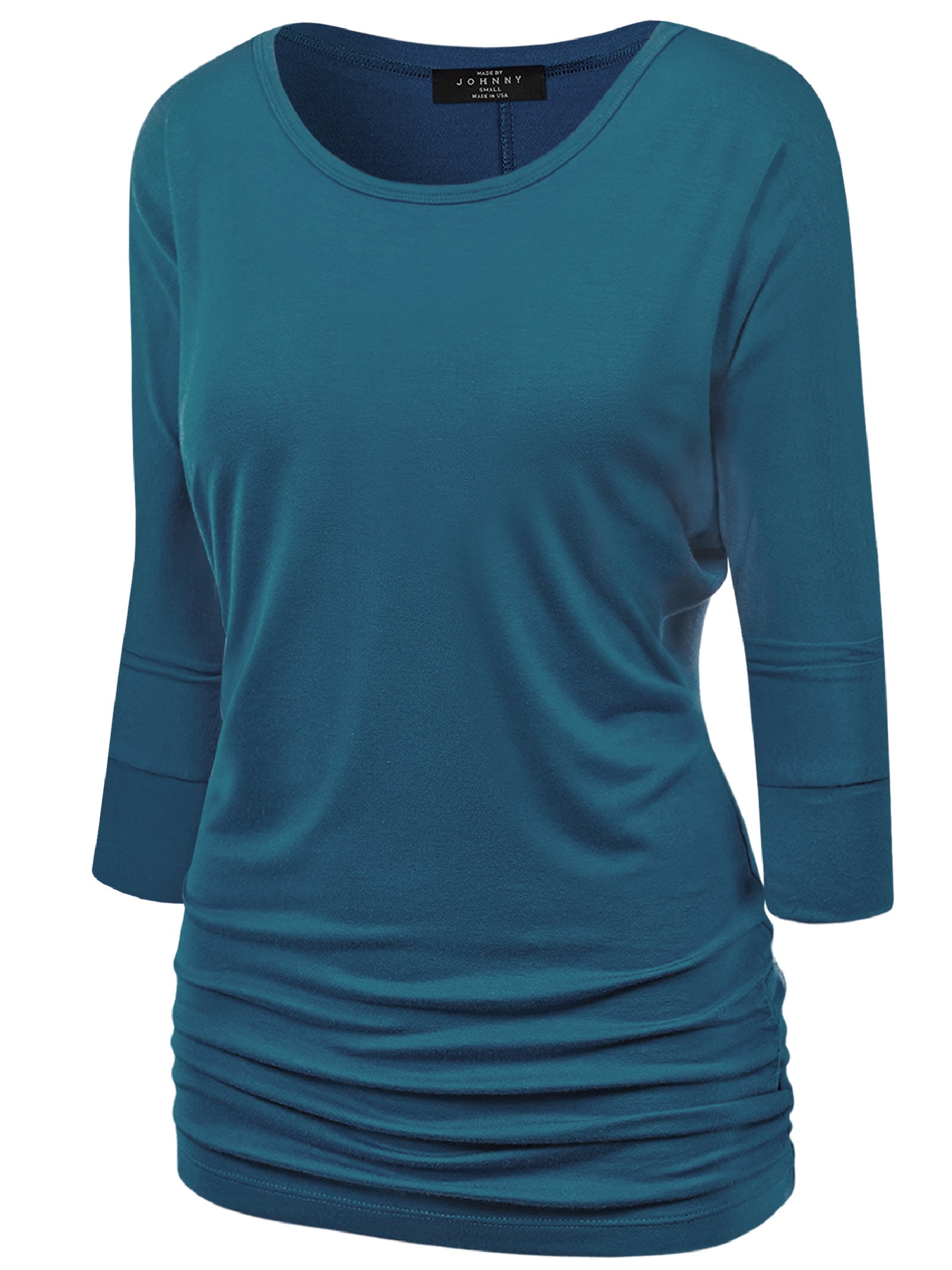 WT742 Women's Boat Neck Dolman Drape Top - Short Sleeve, Loose Fit, Teal, Size XXL