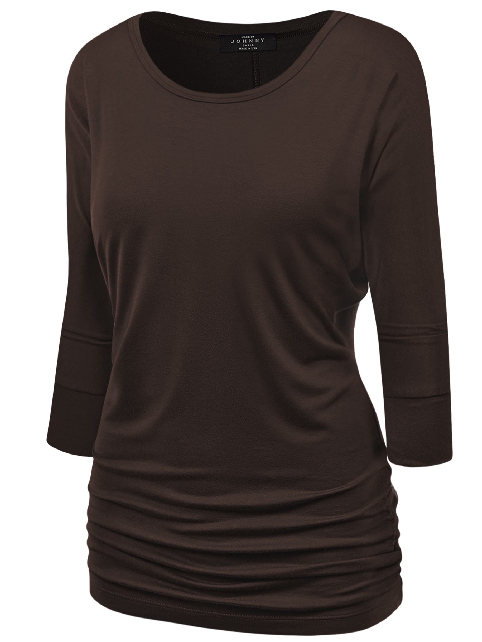 WT742 Women's Boat Neck Dolman Top - Short Sleeve Drape Blouse, XS Brown - View #5