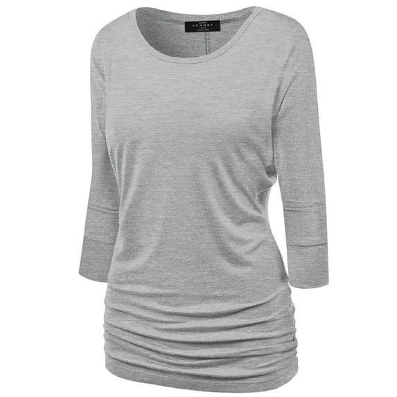 Made by Johnny Women's Boat Neck 3/4 Sleeve Draped Dolman Top with Side Shirring Premium Shirt XS HEATHER_GREY