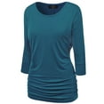 thumbnail image 1 of Made by Johnny Women's Boat Neck 3/4 Sleeve Draped Dolman Top with Side Shirring Premium Shirt XXL TEAL, 1 of 6