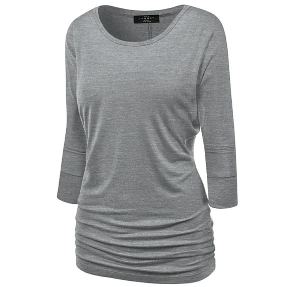 Made by Johnny Women's Boat Neck 3/4 Sleeve Draped Dolman Top with Side Shirring Premium Shirt XXXL HEATHER_DARK_GREY