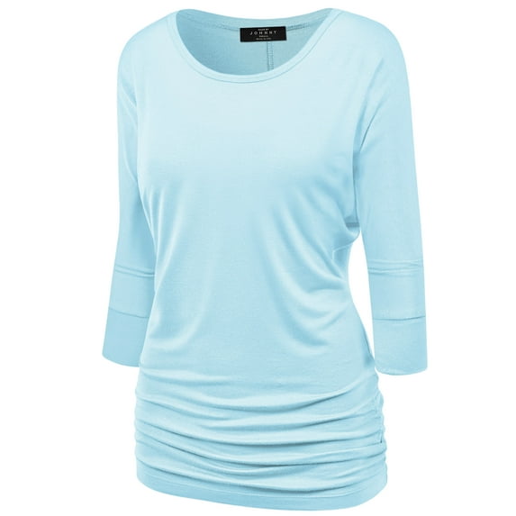Made by Johnny Women's Boat Neck 3/4 Sleeve Draped Dolman Top with Side Shirring Premium Shirt XXXXL AQUA
