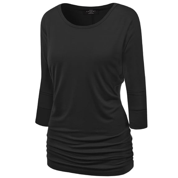 Made by Johnny Women's Boat Neck 3/4 Sleeve Draped Dolman Top with Side Shirring Premium Shirt XXXXL BLACK