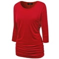 thumbnail image 1 of Made by Johnny Women's Boat Neck 3/4 Sleeve Draped Dolman Top with Side Shirring Premium Shirt XXXXL RED, 1 of 6