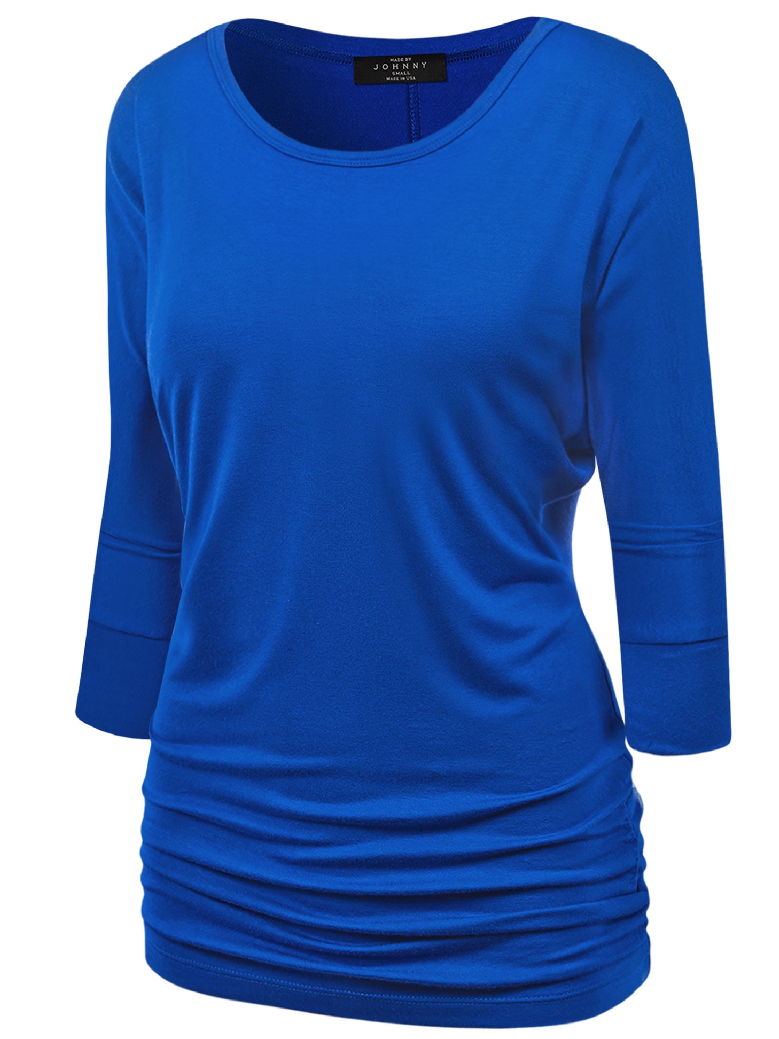 Made By Johnny Women's Dolman Top - Short Sleeve Boat Neck With Side Shirring, Royal Brite