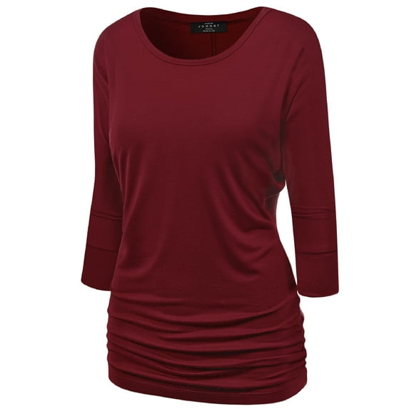 Made by Johnny Women's Boat Neck 3/4 Sleeve Draped Dolman Top with Side Shirring Premium Shirt XXXXL WINE