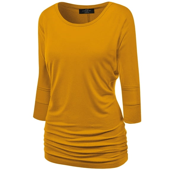 Made by Johnny Women's Boat Neck 3/4 Sleeve Draped Dolman Top with Side Shirring Premium Shirt XXXXXL MUSTARD