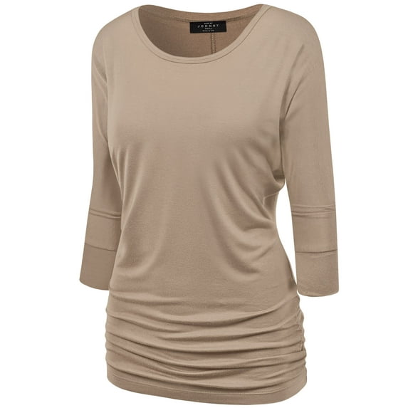 Made by Johnny Women's Boat Neck 3/4 Sleeve Draped Dolman Top with Side Shirring Premium Shirt XXXXXL TAUPE
