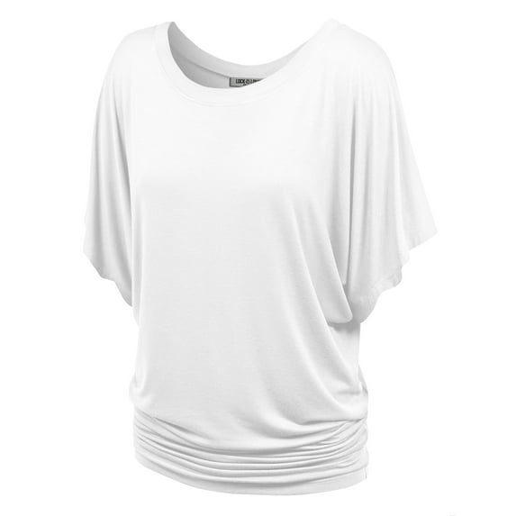 Made by Johnny Women's Boat Neck Short Sleeve Dolman Drape Top L WHITE