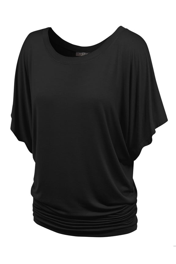 Women's Boat Neck Short Sleeve Dolman Drape Top S BLACK
