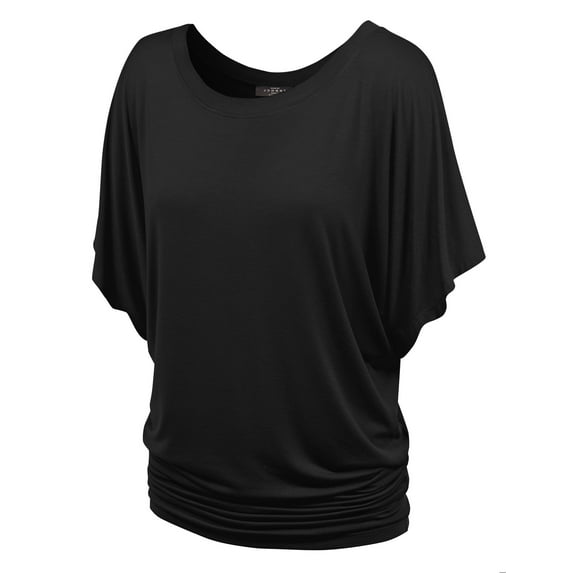 Made by Johnny Women's Boat Neck Short Sleeve Dolman Drape Top XL BLACK