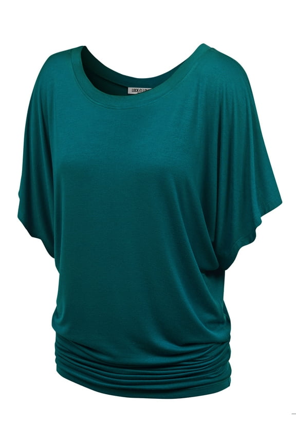 Women's Boat Neck Short Sleeve Dolman Drape Top XL TEAL