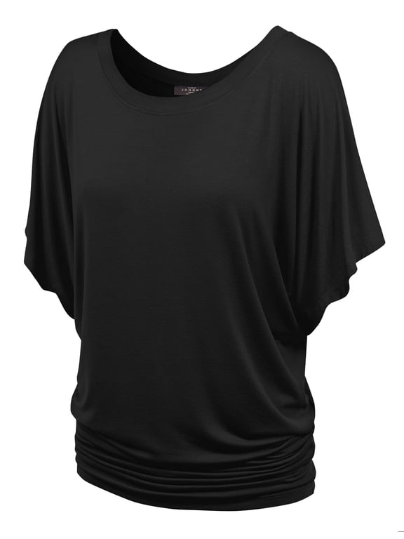 Women's Boat Neck Short Sleeve Dolman Drape Top XXL BLACK