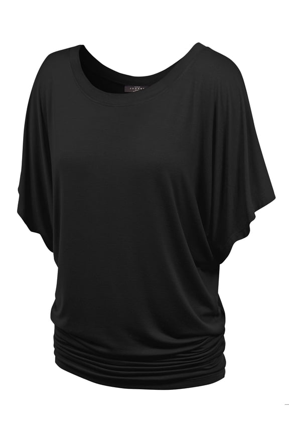 Women's Boat Neck Short Sleeve Dolman Drape Top XXL BLACK