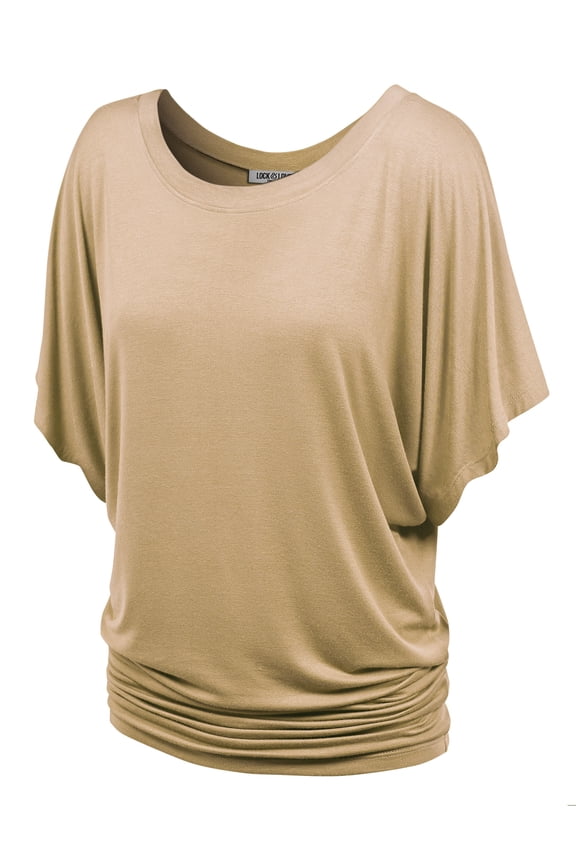 Women's Boat Neck Short Sleeve Dolman Drape Top XXL TAUPE