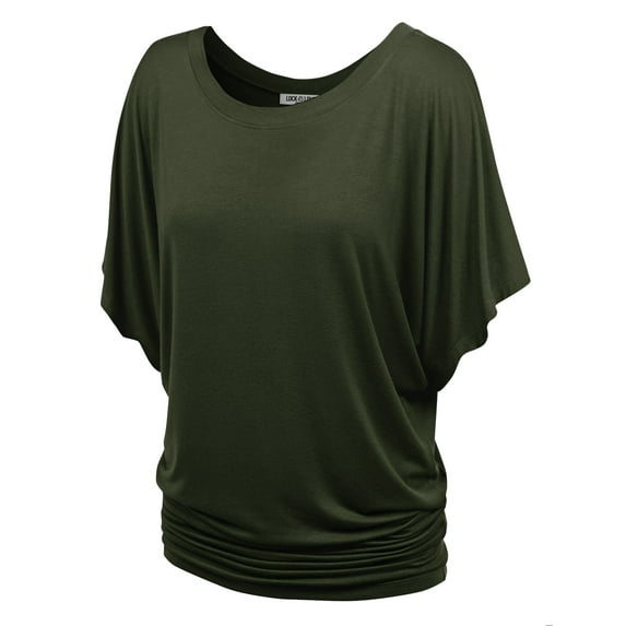 Made by Johnny Women's Boat Neck Short Sleeve Dolman Drape Top XXXL OLIVE