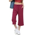 thumbnail image 1 of Made by Johnny Women's Capri Pants Loose Yoga Pants Wide Leg Drawstring Comfy Lounge Pajama Capris Sweatpants with Pockets M WINE, 1 of 6