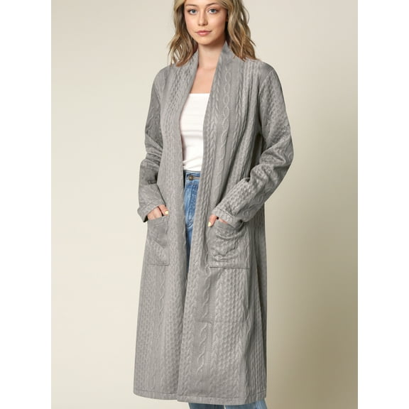 Made by Johnny Women's Casual Cozy Braided Open Front Long Pocket Cardigan Sweater M GREY