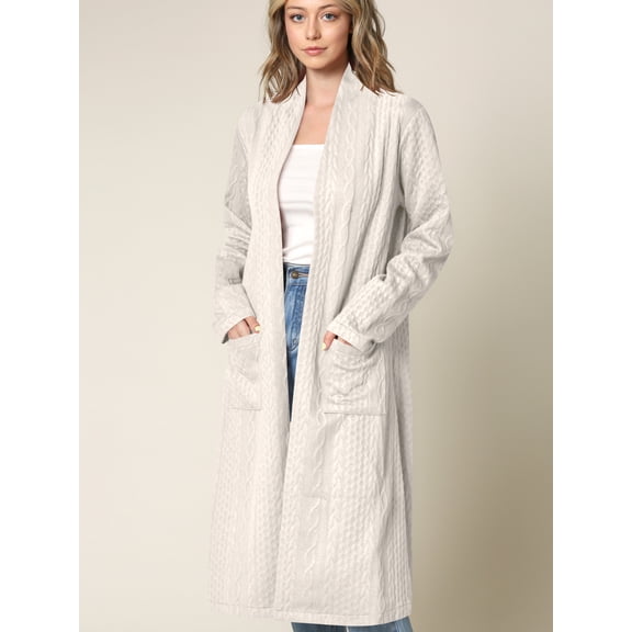 Made by Johnny Women's Casual Cozy Braided Open Front Long Pocket Cardigan Sweater M IVORY