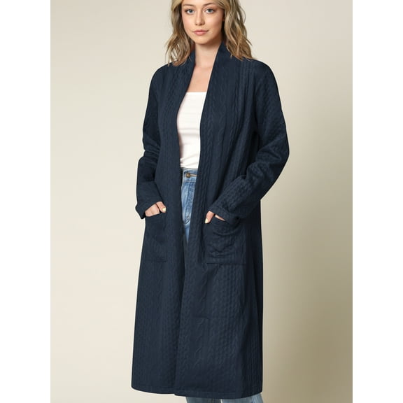 Made by Johnny Women's Casual Cozy Braided Open Front Long Pocket Cardigan Sweater S NAVY