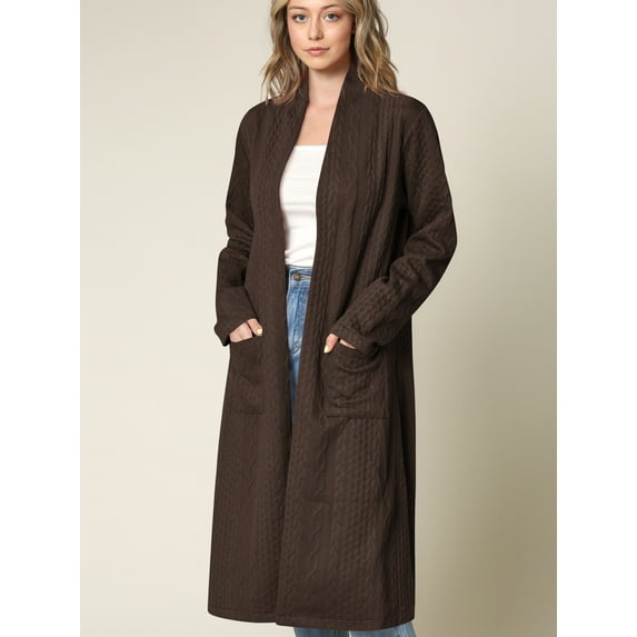 Made by Johnny Women's Casual Cozy Braided Open Front Long Pocket Cardigan Sweater XL BROWN