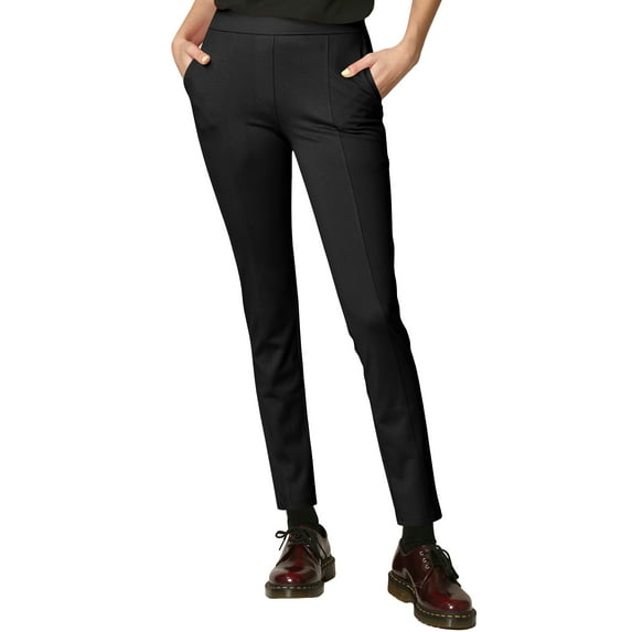 Made by Johnny Women's Casual Leggings Stretchy Work Ankle Pants Office Slacks with Pocket L BLACK