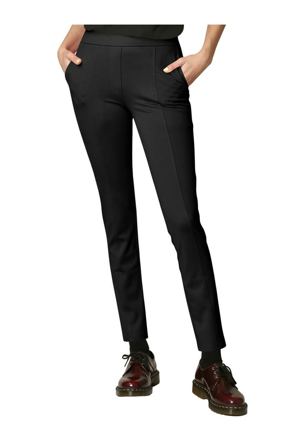 Women's Casual Leggings Stretchy Work Ankle Pants Office Slacks with Pocket M BLACK