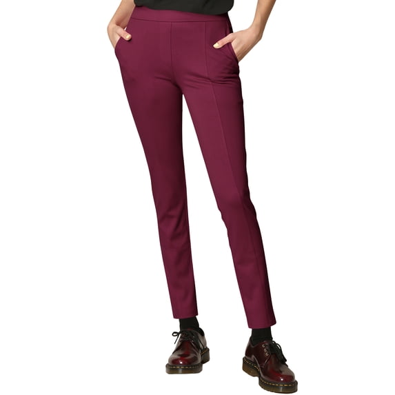 Made by Johnny Women's Casual Leggings Stretchy Work Ankle Pants Office Slacks with Pocket M WINE