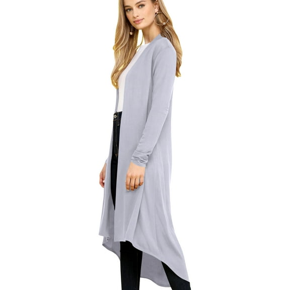 Made by Johnny Women's Casual Long Open Front Drape Lightweight Duster High Low Hem Maxi Long Sleeve Cardigan M GREY