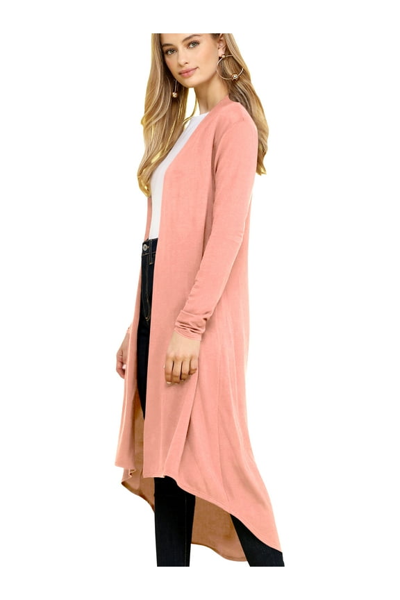 Women's Casual Long Open Front Drape Lightweight Duster High Low Hem Maxi Long Sleeve Cardigan M INDIAN_PINK