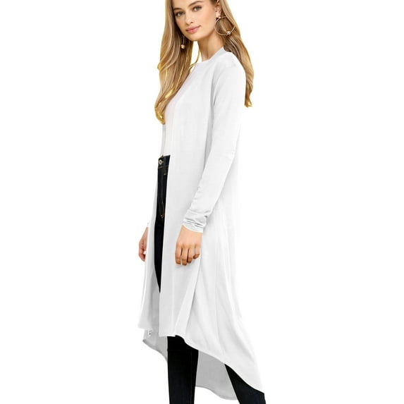 Made by Johnny Women's Casual Long Open Front Drape Lightweight Duster High Low Hem Maxi Long Sleeve Cardigan S WHITE