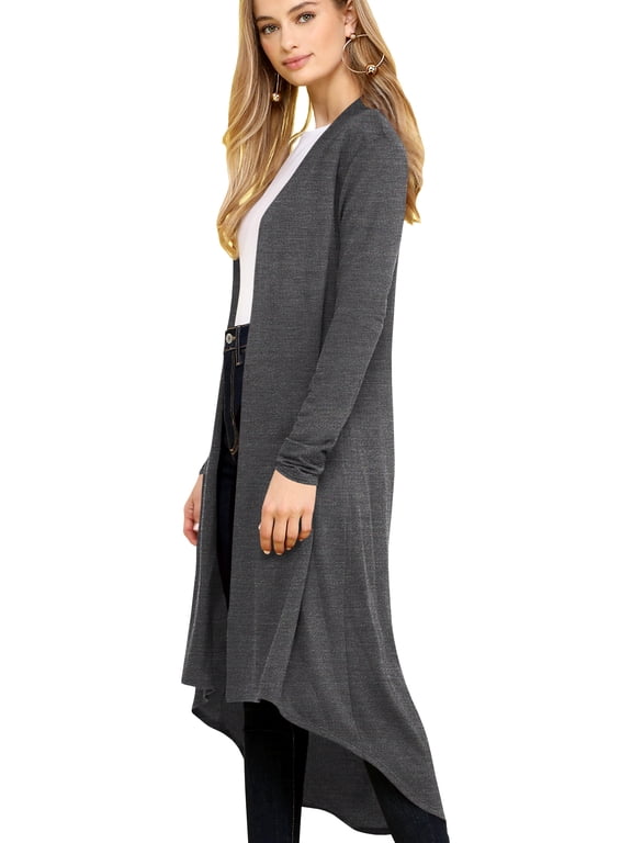 Women's Casual Long Open Front Drape Lightweight Duster High Low Hem Maxi Long Sleeve Cardigan XL CHARCOAL