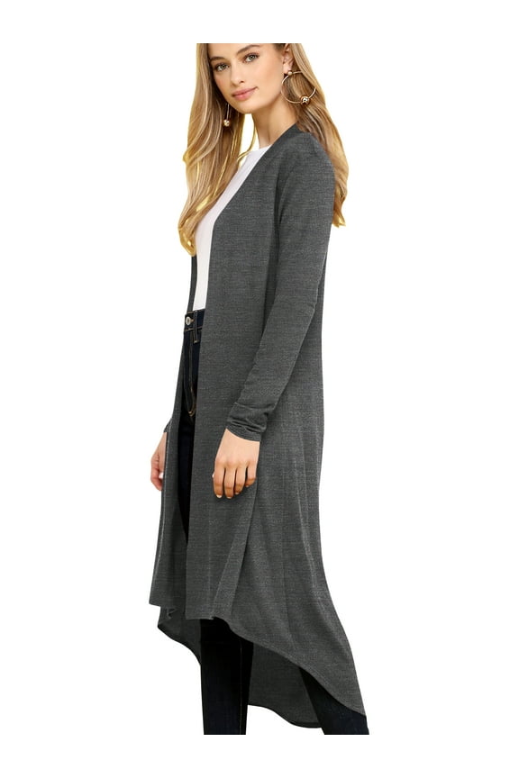 Women's Casual Long Open Front Drape Lightweight Duster High Low Hem Maxi Long Sleeve Cardigan XL CHARCOAL