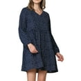 thumbnail image 1 of Made by Johnny Women's Casual Long Sleeve V-Neck Loose Flowy Swing Shift Dress M NAVY_POLKA, 1 of 4