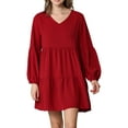 thumbnail image 1 of Made by Johnny Women's Casual Long Sleeve V-Neck Loose Flowy Swing Shift Dress XXL WINE, 1 of 5