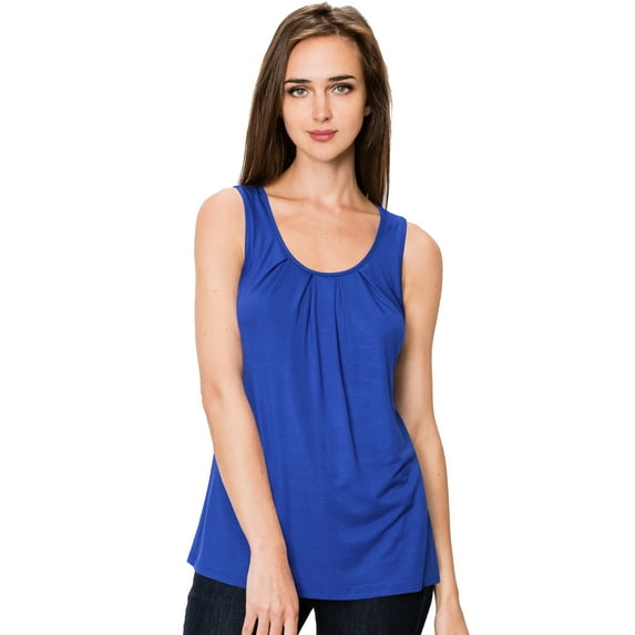 Made by Johnny Women's Casual Loose Fit Sleeveless Pleated Scoop Neck Tank Top L ROYAL_BRITE