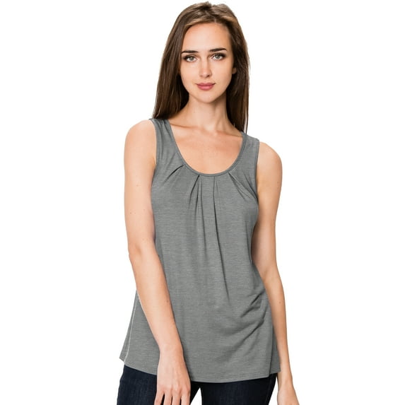 Made by Johnny Women's Casual Loose Fit Sleeveless Pleated Scoop Neck Tank Top M HEATHER_GREY