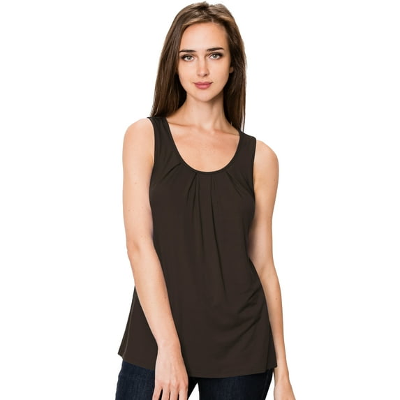 Made by Johnny Women's Casual Loose Fit Sleeveless Pleated Scoop Neck Tank Top XL BROWN
