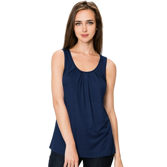 Made by Johnny Women's Casual Loose Fit Sleeveless Pleated Scoop Neck Tank Top XXL NAVY