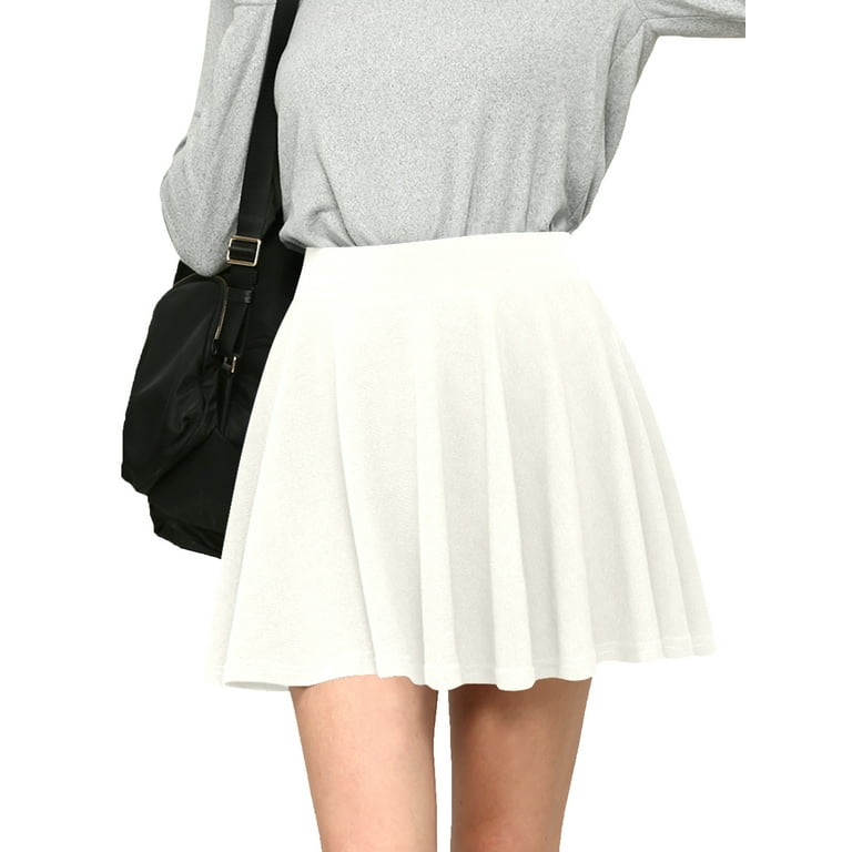 Made by Johnny Women s Casual Mini Flared Plain Pleated Skater Skirt with Shorts S WHITE
