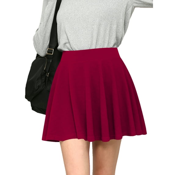 Made by Johnny Women's Casual Mini Flared Plain Pleated Skater Skirt with Shorts XL WINE