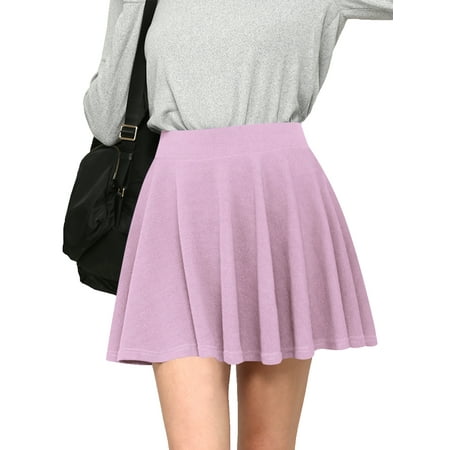 Made by Johnny Women's Casual Mini Flared Plain Pleated Skater Skirt with Shorts XXL LILAC