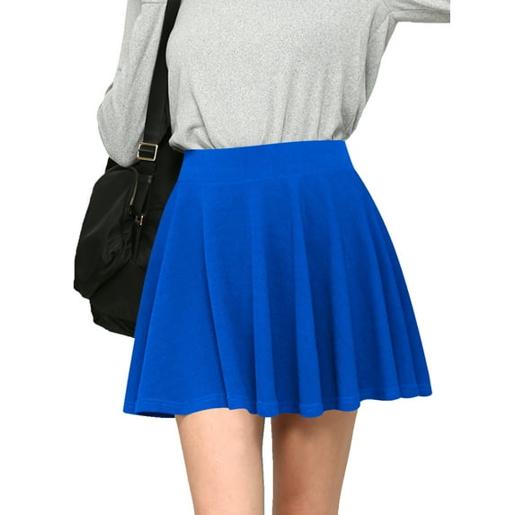 Made by Johnny Women's Casual Mini Flared Plain Pleated Skater Skirt with Shorts XXL ROYAL_BLUE