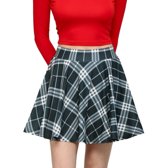 Made by Johnny Women's Casual Mini Flared Plain Pleated Skater Skirt with Shorts XXXL BLACK_PLAID