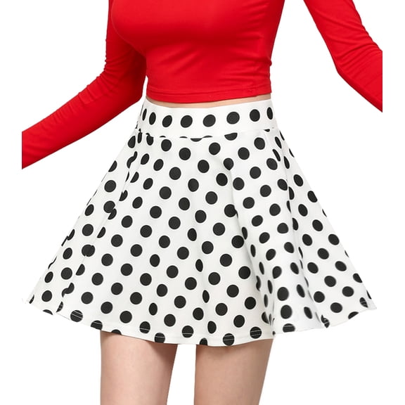 Made by Johnny Women's Casual Mini Flared Plain Pleated Skater Skirt with Shorts XXXL WHITE_POLKA